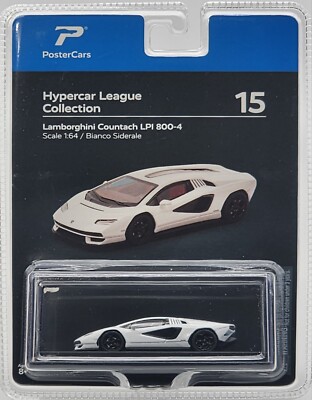 POSTER CARS 1:64 HYPERCAR LEAGUE COLLECTION WHITE LAMBORGHINI COUNTACH LPI 800-4