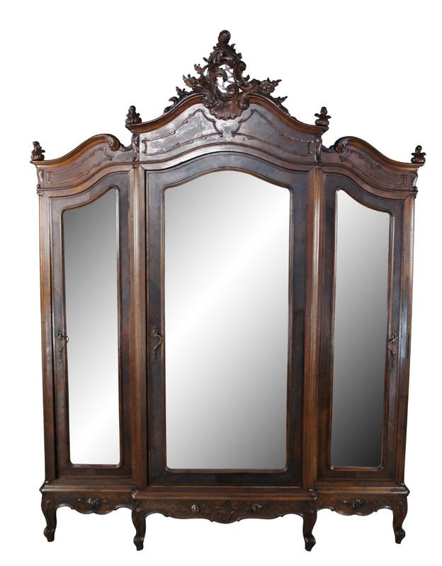 Antique 19th C. French Louis XV Walnut Carved 3 Door