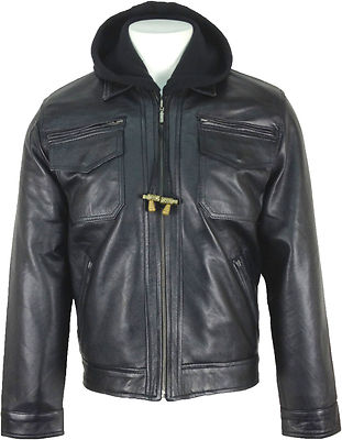 UNICORN LONDON UNICORN MÄNNER NEU MODE KAPUZEN ECHTE LEDER JACKE SCHWARZ K4