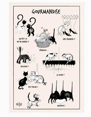 TORCHONS & BOUCHONS DUBOUT CATS - LA GOURMANDISE, FRENCH PRINTED KITCHEN TOWEL