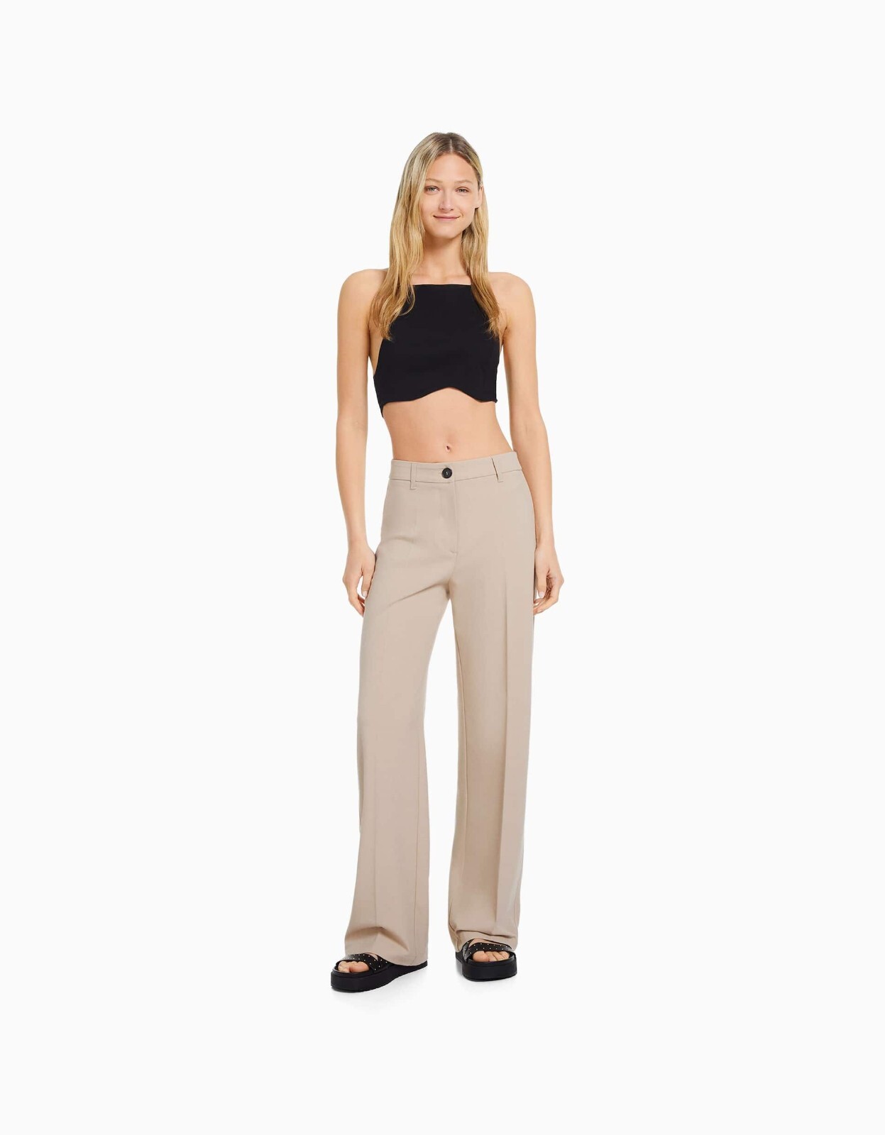 BERSHKA WIDE-LEG WOMAN'S PANTS WITH BELT LOOPS AND DARTS
