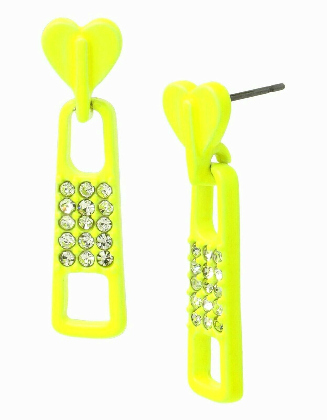 NEW BETSEY JOHNSON NEON YELLOW,PAVE CRYSTALS ZIPPER SHAPED