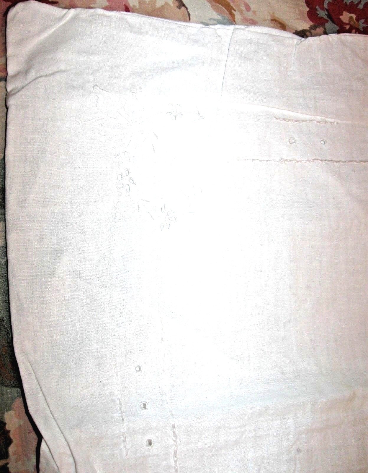 VINTAGE PILLOWCASE HAND EMBROIDERED CUTWORK WHITE COLOR YOUTH BED SIZE 11