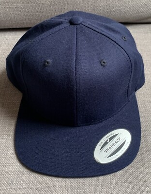 Yupoong Classics 6 Panel Snapback Ball Cap Hat Navy Blue Flat Bill 6089M Blank