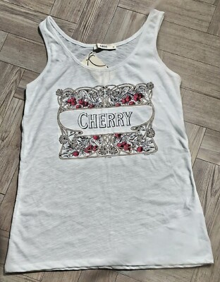 Oasis Cream Cherry Vest Top - Size Extra Small - XS - Bling Detail - NWT