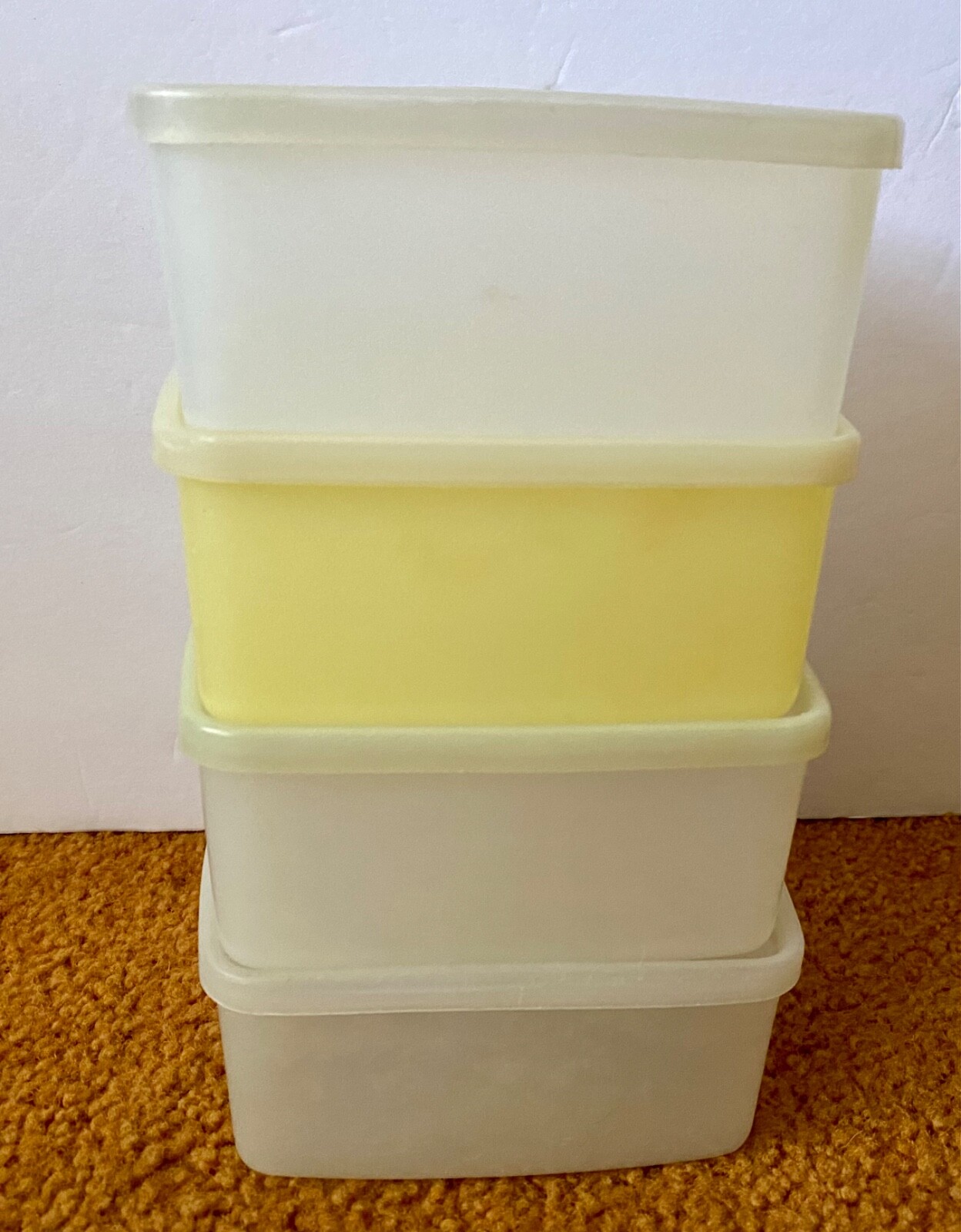 4 Vintage TUPPERWARE FREEZER SQUARE #311 Sheer/Clear/Yellow