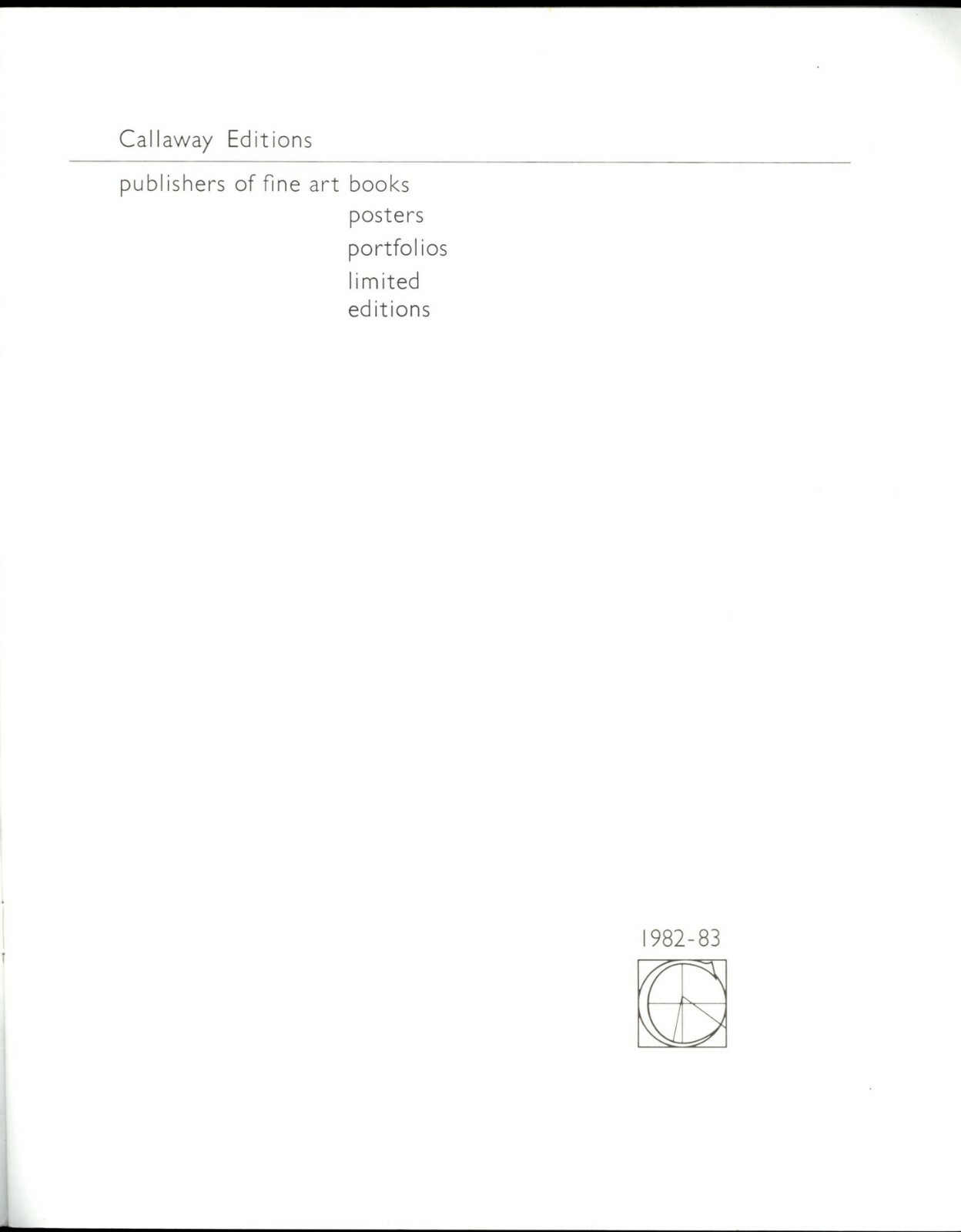 Callaway Editions [Book Publisher Catalog: 1982-1983] - FINE ART BOOKS - POSTERS