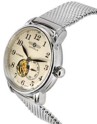 Pre-owned Zeppelin Lz 127 Graf Open Heart Beige Dial Casual Automatic Men's Watch 7666m5
