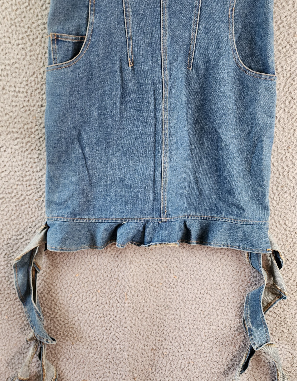 Another Mode Denim Mini Dress Women's L Blue Two Side Slant Pocket Strapless - Picture 2 of 12