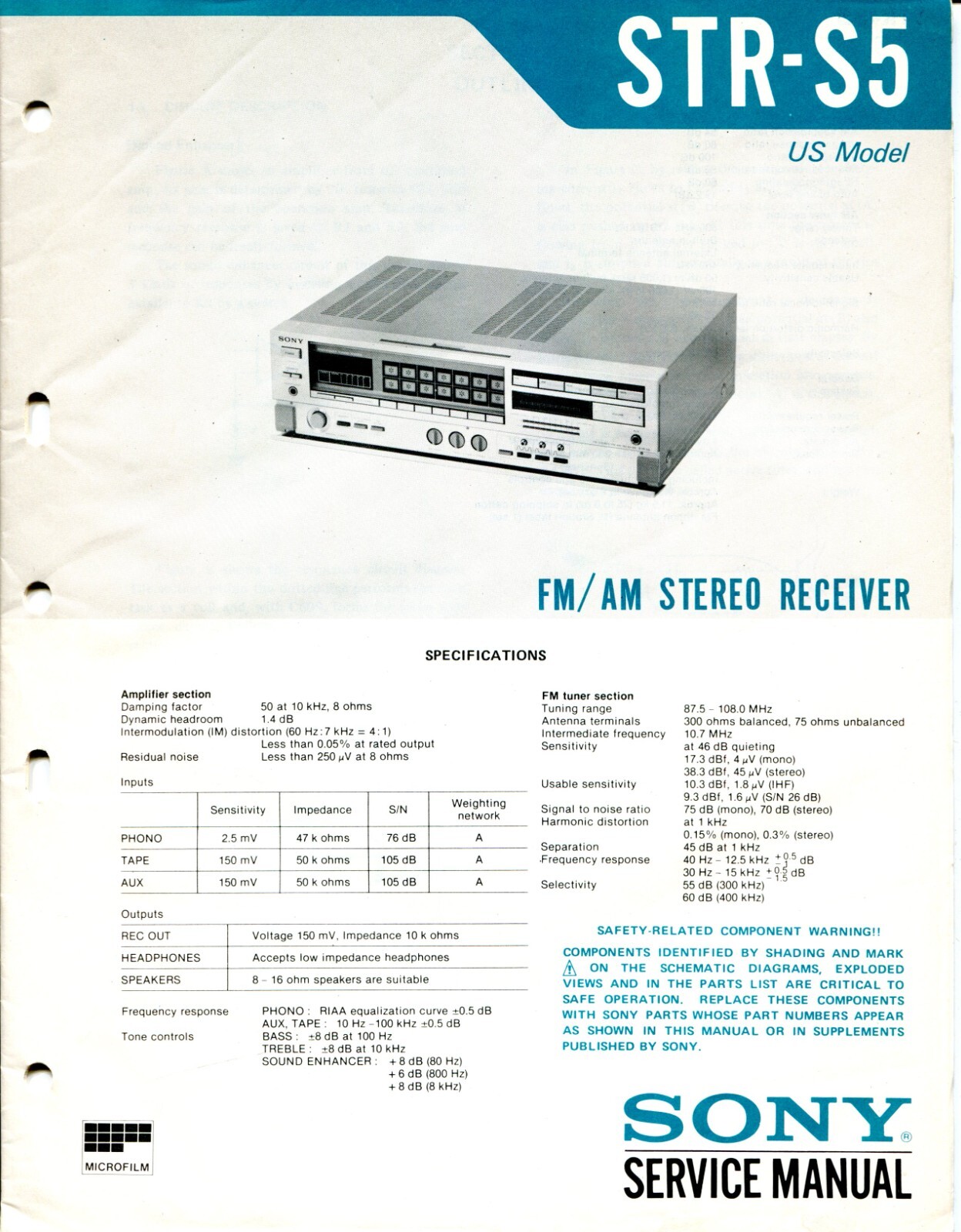 Sony Model STR-S5 FM/AM Stereo Receiver Service Manual | eBay Sony Model STR-S5 FM/AM Stereo Receiver Service Manual | eBay
