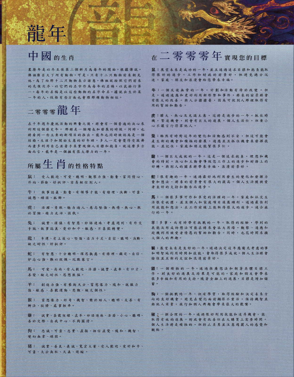 “2000 Year of the DRAGON” Pack w/ 2000 Canada, China & Hong Kong Postage Stamps