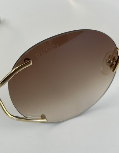 Pre-owned Gucci Women's Round Frame Sunglasses Gold Metal Brown Gradient Lens