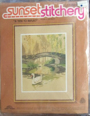 Vtg Sunset Stitchery A TIME TO REFLECT Mama Swan & Babies Crewel Embroidery KIT
