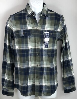 NWT George flannel shirt XS Blue green Plaid Button Up Long Sleeve Collar
