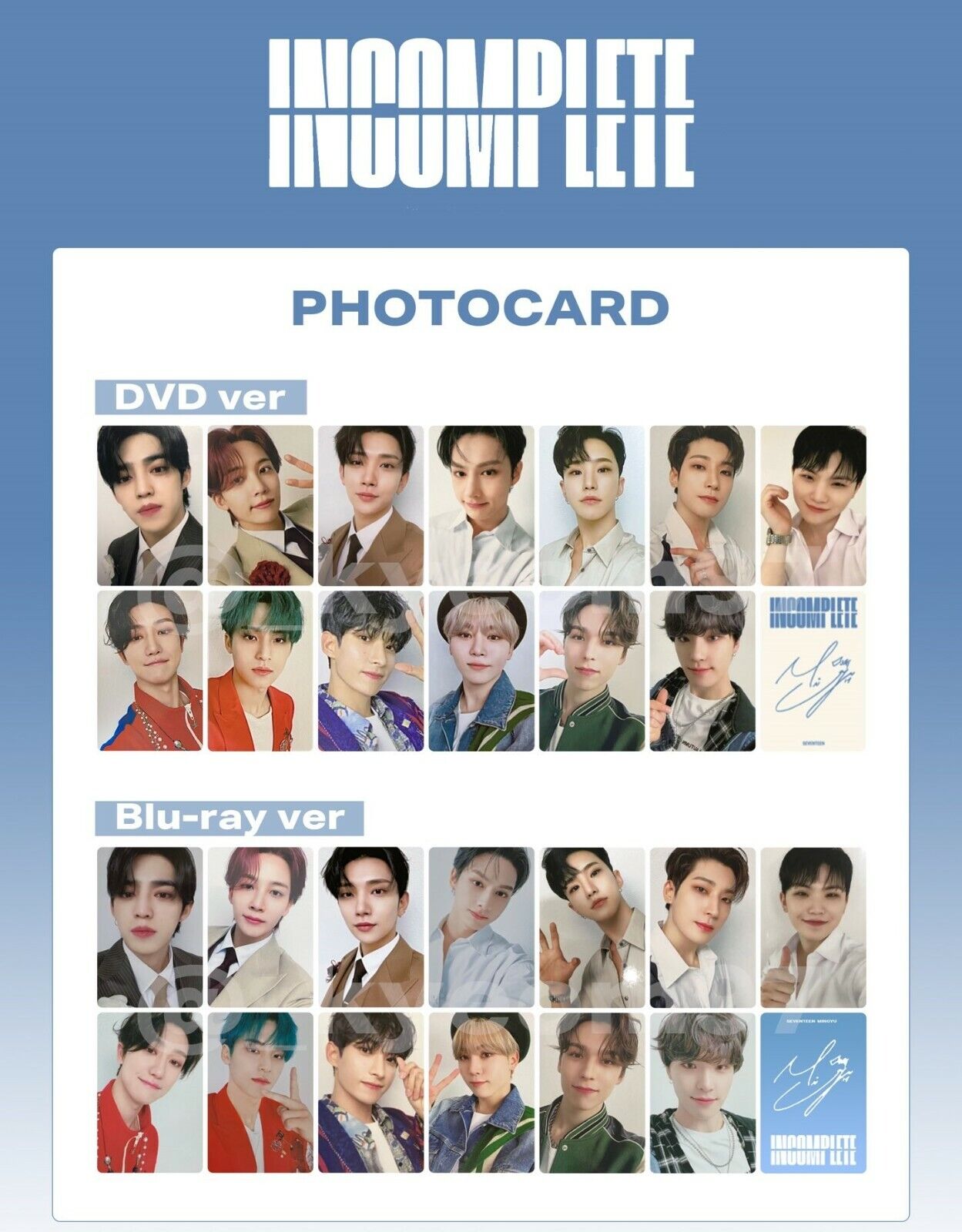 SEVENTEEN - IN-COMPLETE - Official DVD Blu-ray Photo card SEVENTEEN - IN-COMPLETE - Official DVD Blu-ray Photo card