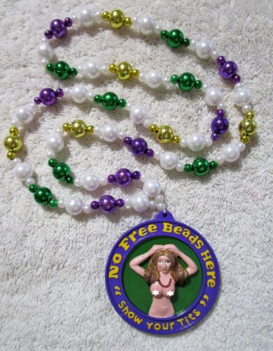 "NO FREE BEADS HERE - SHOW YOUR T*TS" MARDI GRAS NECKLACE BEAD BOOBS (B605)