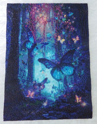 Diamond painting completed art twilight butterflies nature forest path 9.5x13.5
