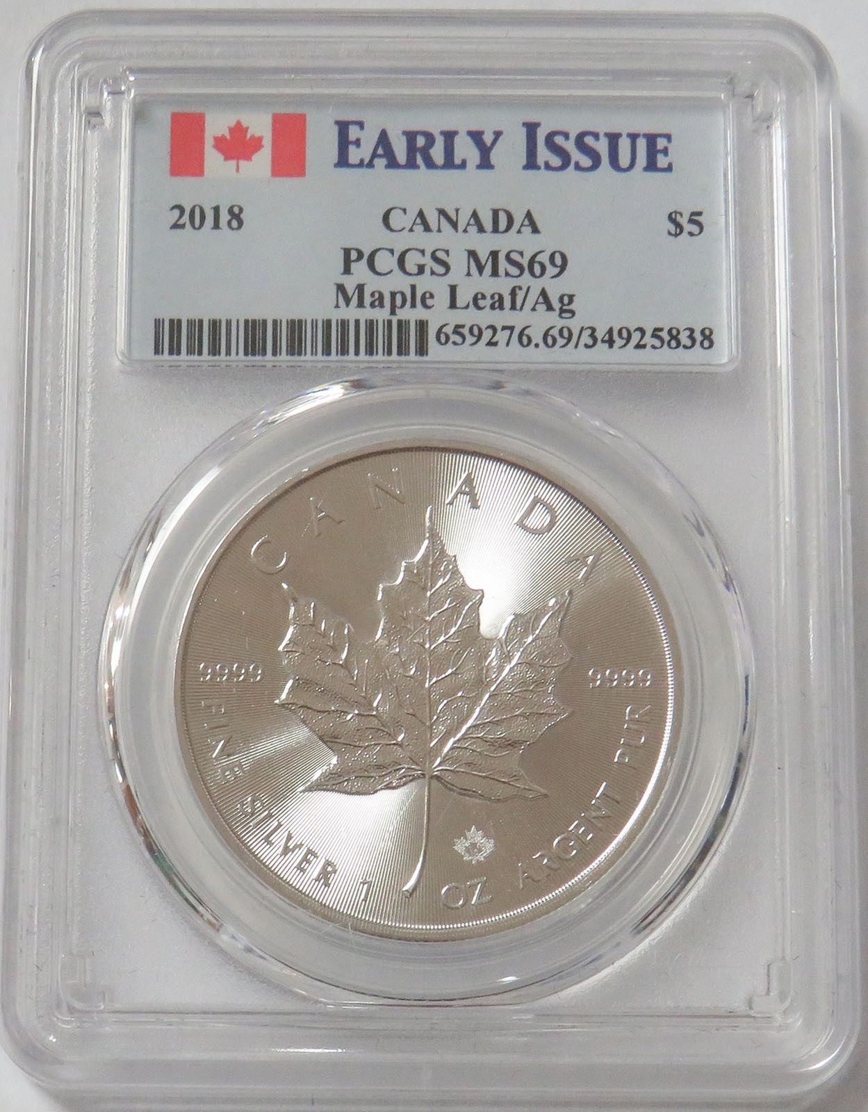 2018 SILVER CANADA $5 MAPLE LEAF 1 OZ COIN PCGS MINT STATE