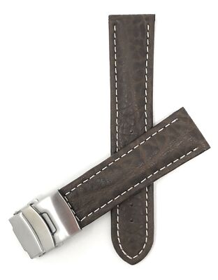 20mm Top Grain Leather Deployment Watch Band for Mido Belluna I II