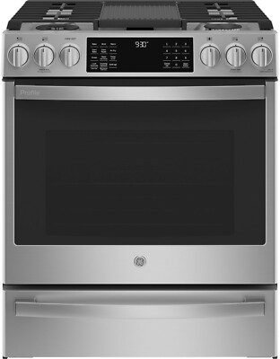 GE Profile P2S930YPFS 30'' Slide-In Dual Fuel Smart Range in Stainless Steel