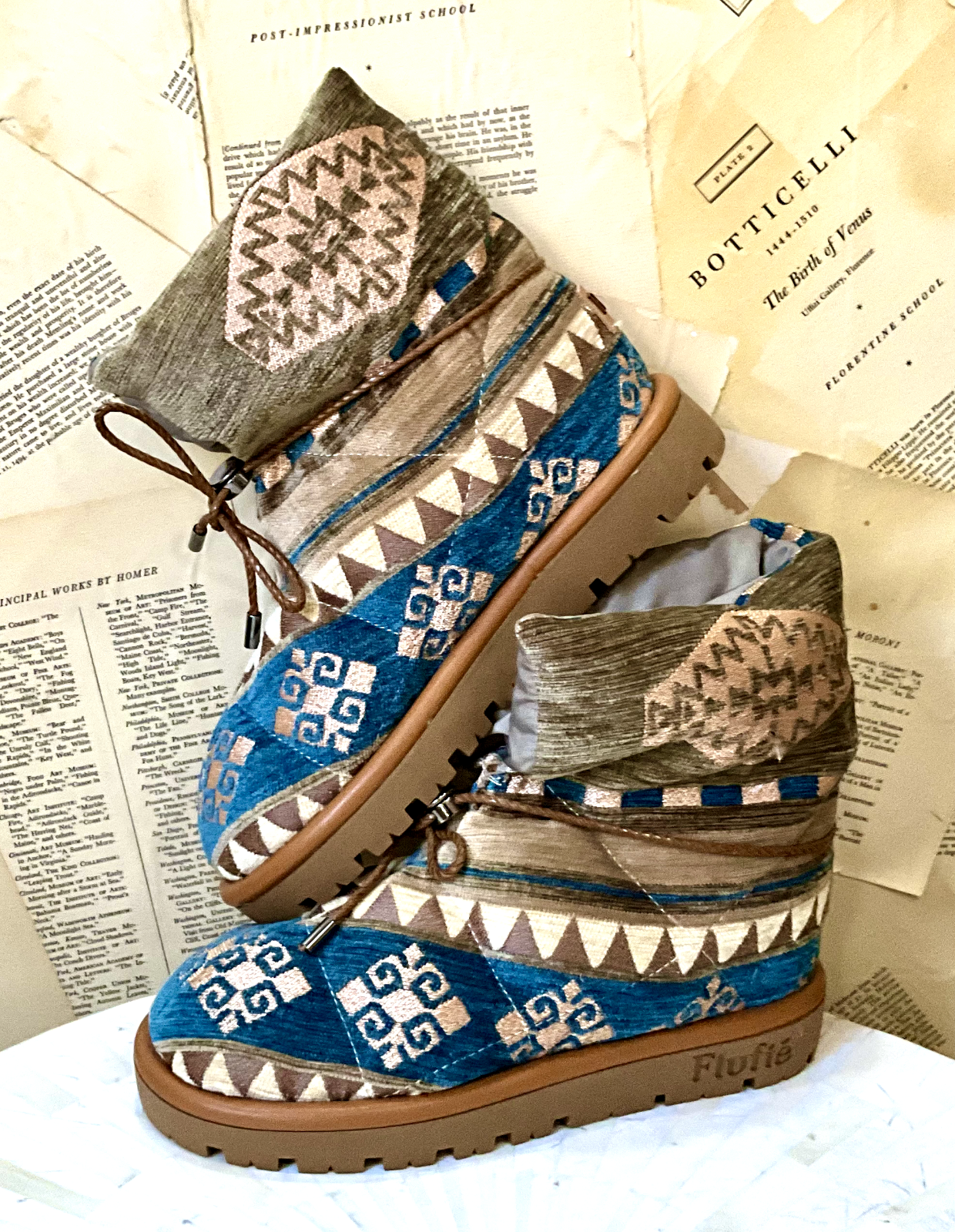 Пуховая подушка Anthropologie Snow Boot из гусиного пуха, бархатно-жаккардовая, сине-коричневая, 38 НОВАЯ