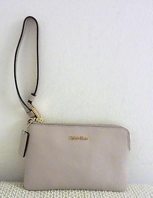 CALVIN KLEIN GALEY SAFFIANO LEATHER WRISTLET Angora Color - #3674 - New With Tag