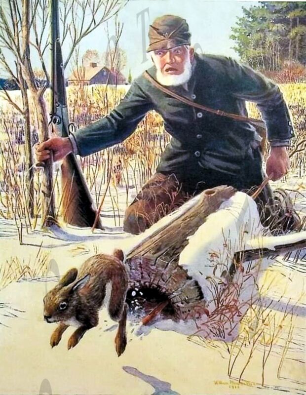 ANTIQUE REPRO 8X10 COVER ART PHOTO PRINT RABBIT HUNTING SURPRISED OLD MAN