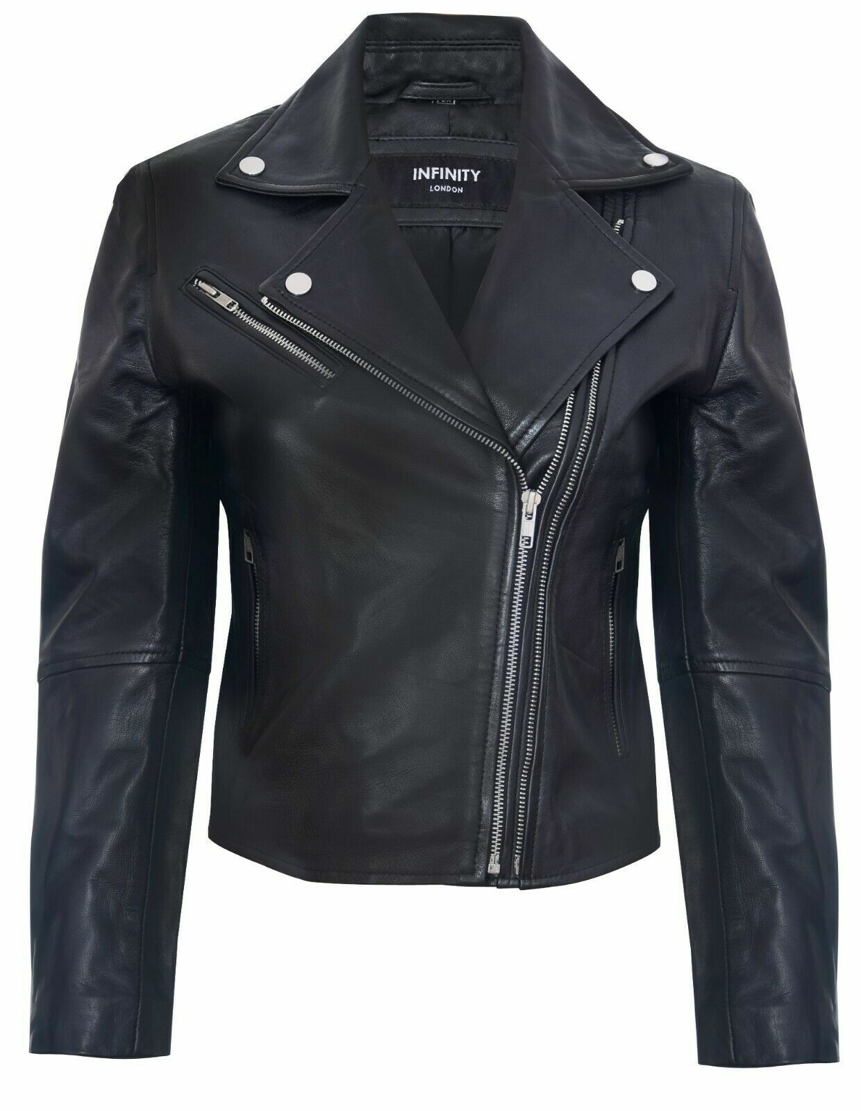 Ladies Leather Jacket Classic Biker Style Black Real Leather