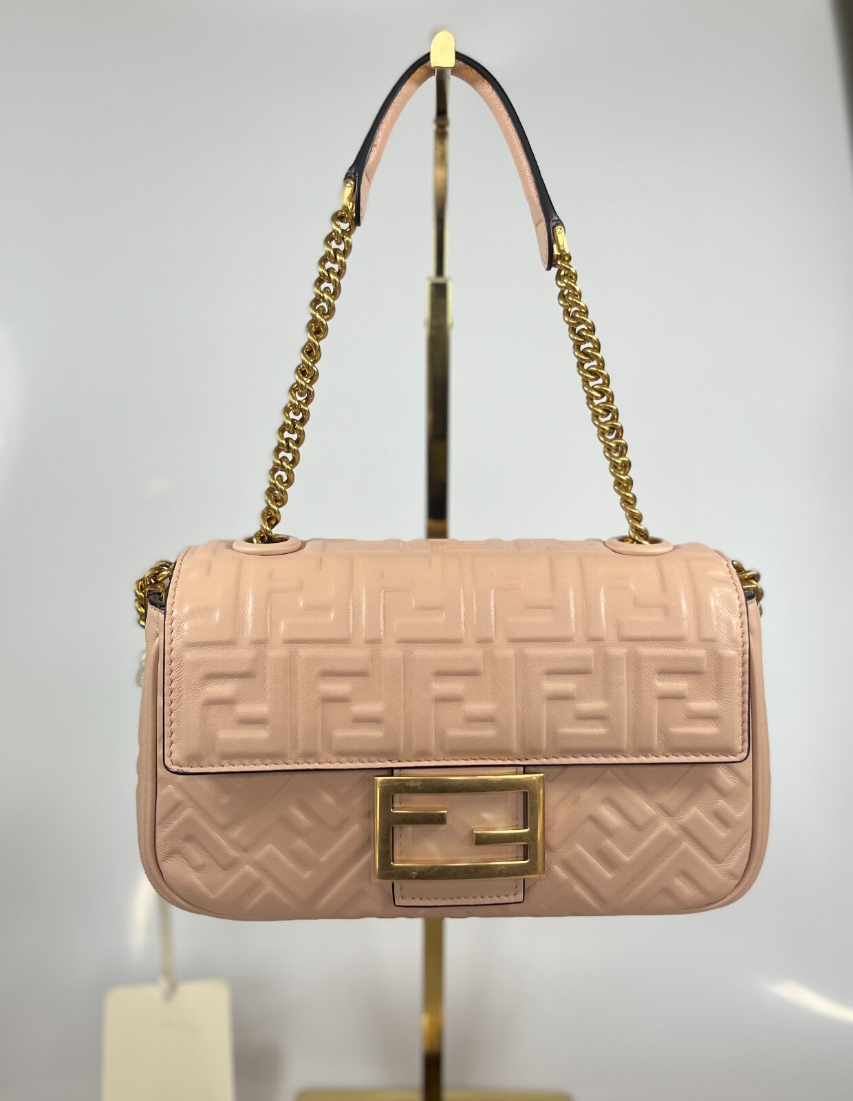 Fendi Baguette Zucca Shoulder Bag Medium Pink Leather - NWT