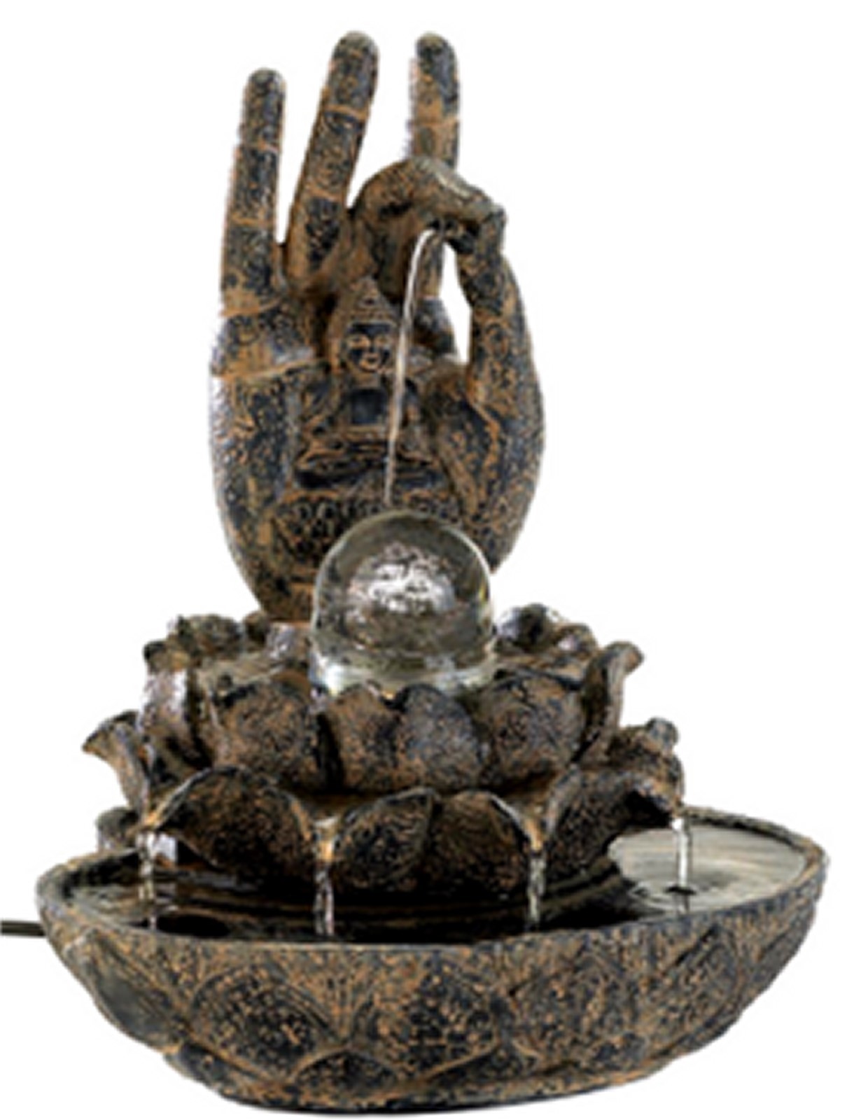 HAND OF BUDDHA TABLE FOUNTAIN ** STONE FINISH CASCADING WATER ** NIB