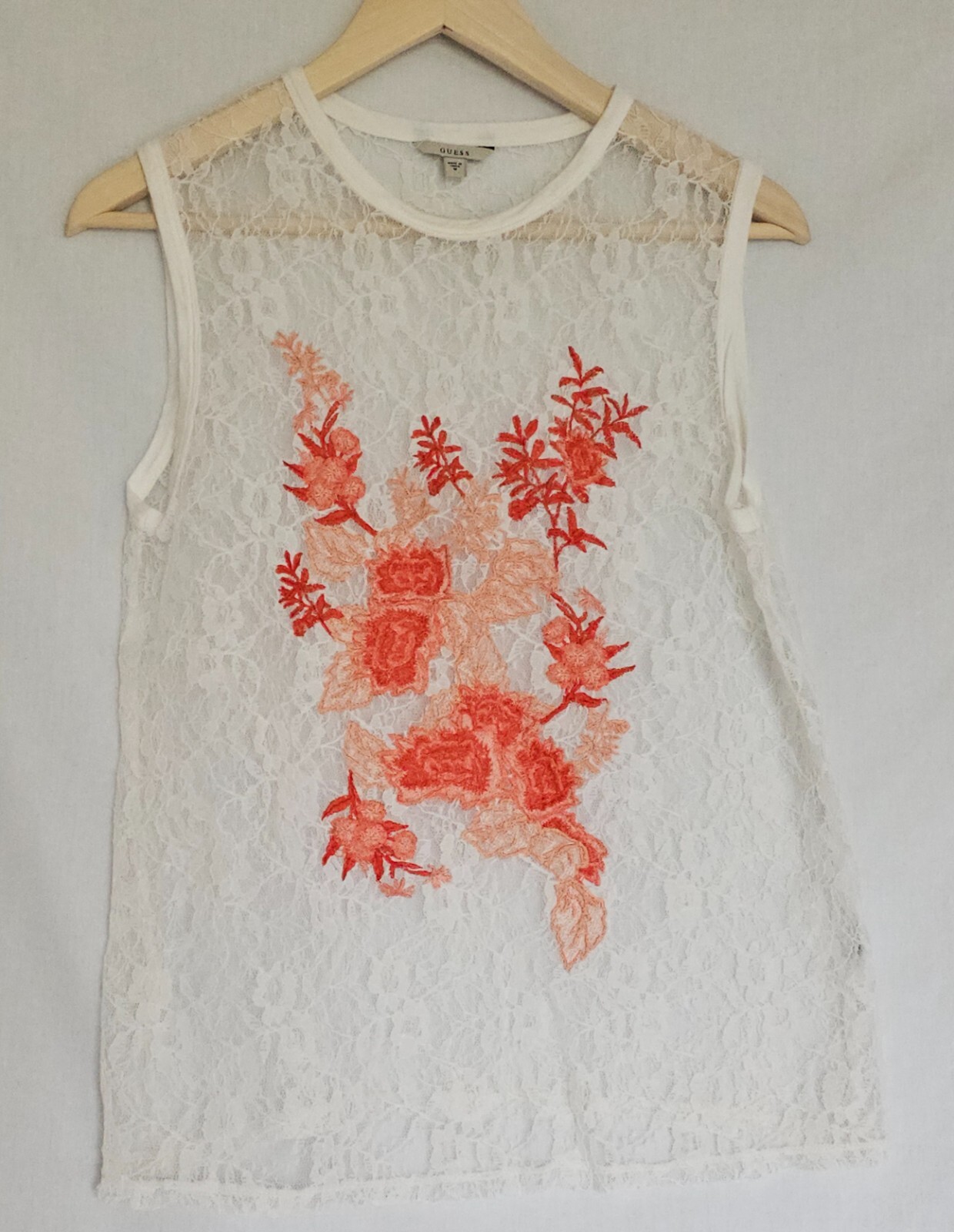 Guess Womens Lace See Through Tank Top White Colored w