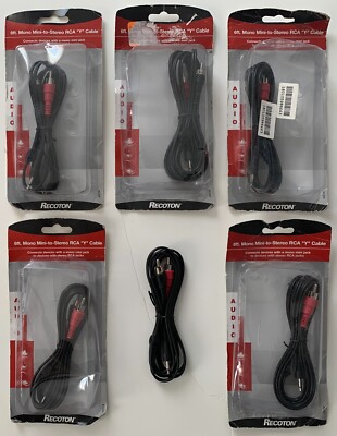 Recoton Mono 3.5mm Mini to Stereo RCA Y Cable for Cassette Player 6 ft Lot of 6
