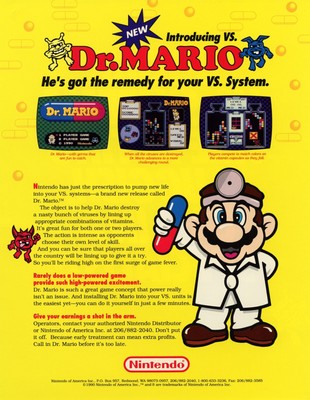 Vs Dr. Mario Nintendo Arcade Glossy Promo Ad Poster Unframed A1264
