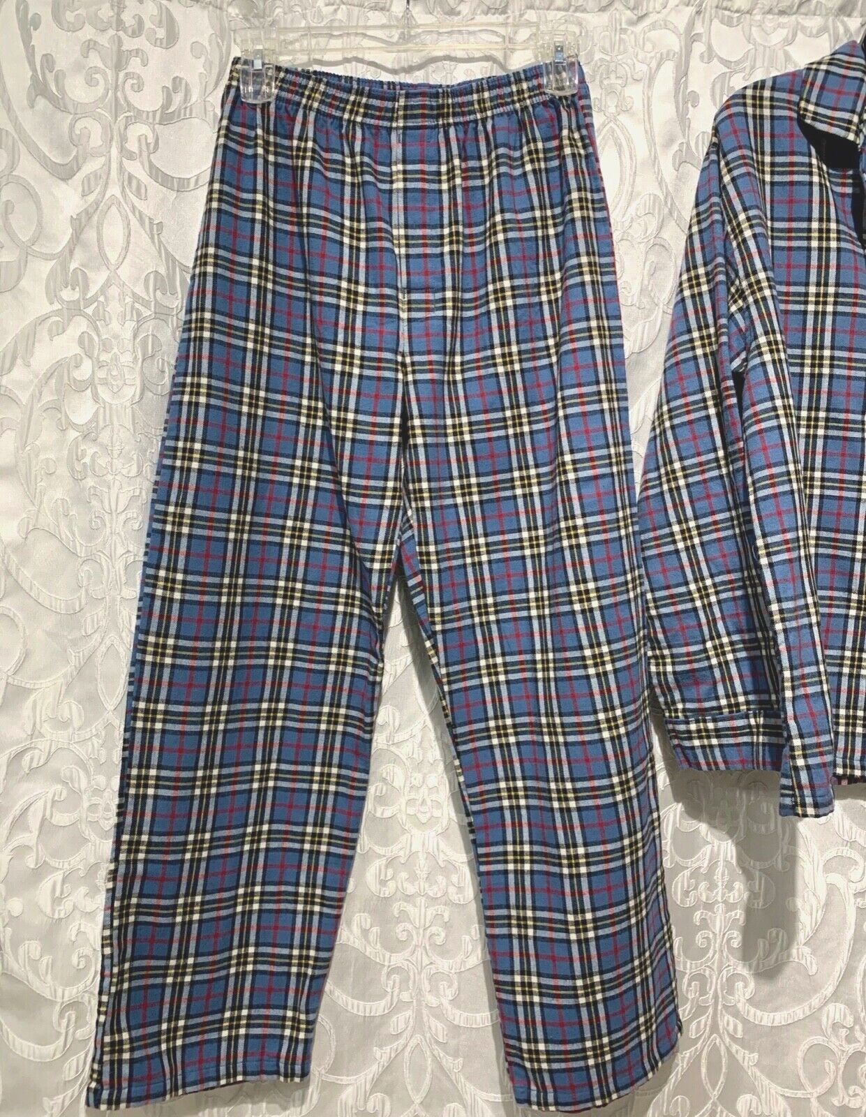 Mens L.L. Bean Flannel Pajamas Set Top Bottom Pants Blue Plaid Flannel Sz M NICE