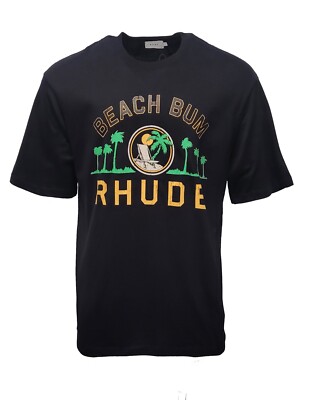 Rhude T-Shirt Men Black Oversized Top Beach Bum Palm Tree Yacht Club XS S M L X