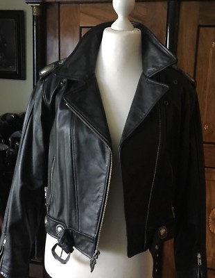 HARLEY DAVIDSON DAMEN BIKER LEDER JACKE VINTAGE-GEKAUFT+NIE GETRAGEN-XL40/42 NEU