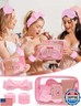 Gift Sets for Women, Initial Makeup Bag with Makeup Brush Set Bachelorette Party Favors, Pink Spa Kit with Skincare Headbands Wrist Bands Sleepover Party Supplies Gifts for Teen Girls Bridesmaid D