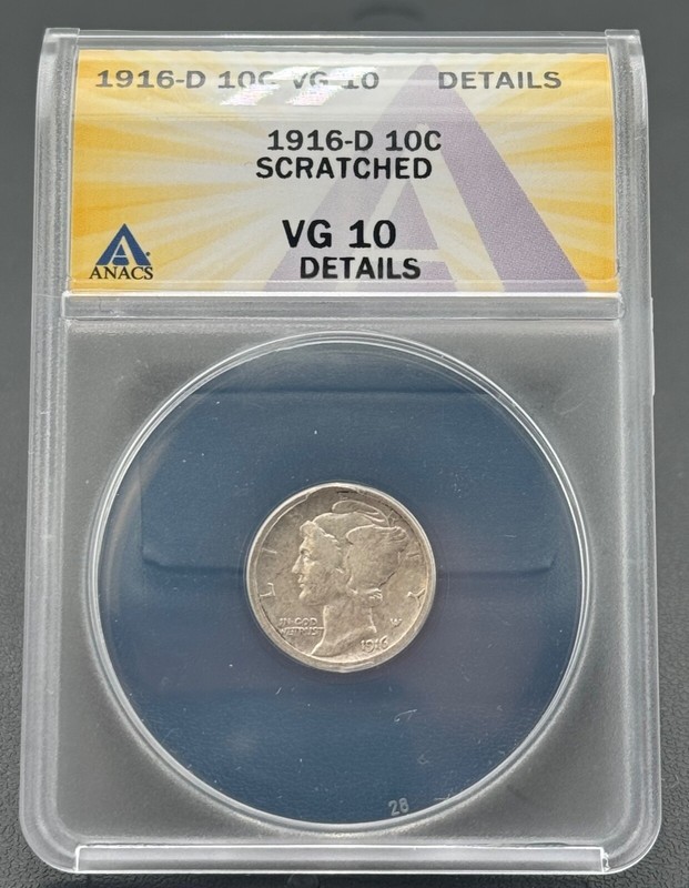 1916 D 10C Mercury Dime, ANACS VG 10