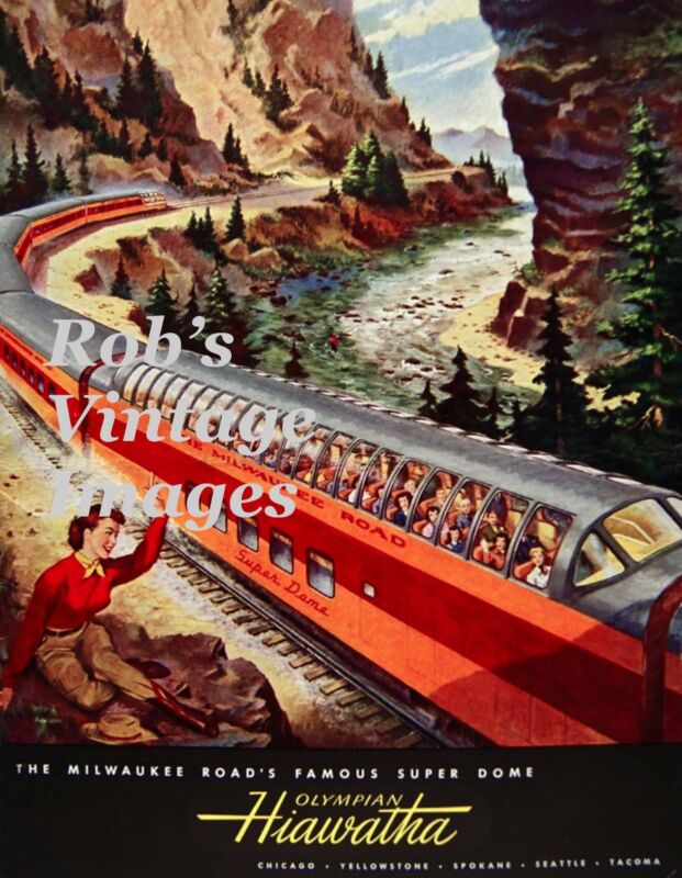 Milwaukee Road Olympian Hiawatha Poster 1953 CMSP Train Railroad  