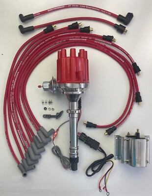 small cap CHEVY 350 327 RED HEI DISTRIBUTOR + 60K COIL + 8.5mm WIRES OVER VC USA
