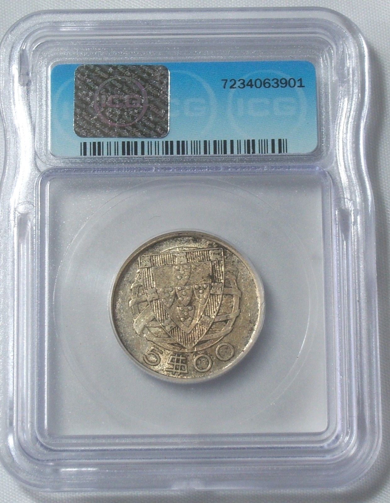 1937 Portugal 5$00 Escudos Silver ICG AU55 KM# 281 Scarce