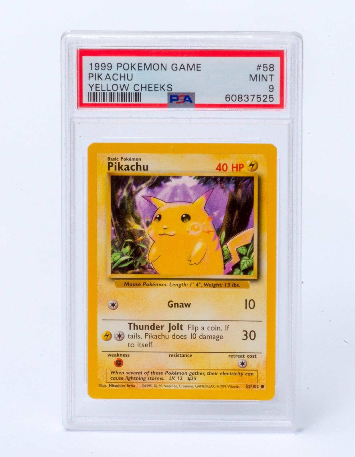 【psa9】ピカチュウ pikachu 英語版　yellow cheeks Pokemon PIKACHU 58/102 Yellow Cheeks Base Set - Unlimited