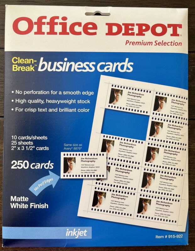 Office Depot Clean-Break Business Cards 26 Sheets 260 Cards Matte White Finish 
