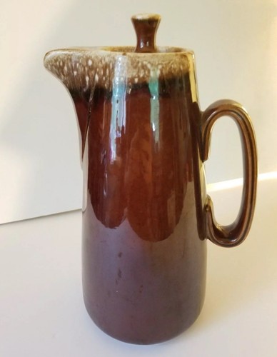 Vintage HULL Brown Drip Glaze Coffee Pot Carafe Pitcher Oven Proof w/ Lid *??