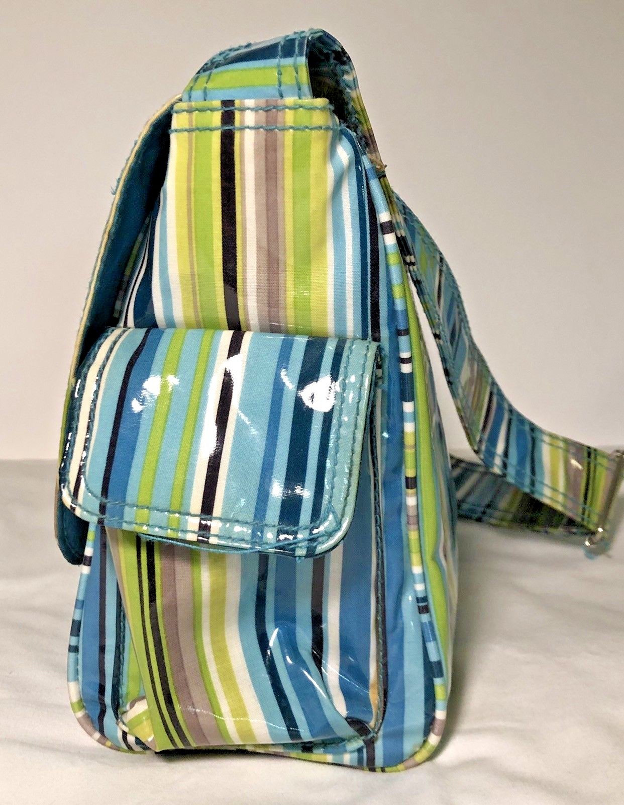 Kalencom Buckle Diaper Bag Green Blue Striped Baby Girl Or Boy