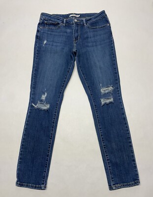 Levis 711 Skinny Distressed Ripped Dark Wash Jeans Womens 31x28 Grunge Skater