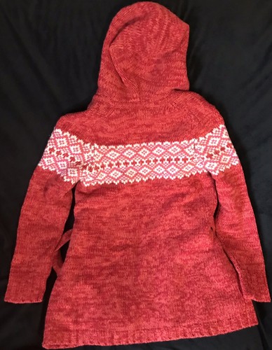 Gap Maternity Coat women Size Medium Knit Jacket Red Pink White Fair Isle Stripe