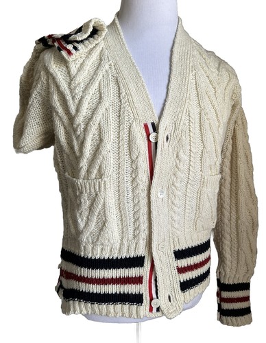 Pre-owned Thom Browne Men Open Knit Wool Blend Cardigan Sweater White L ( 3 ) Ireland