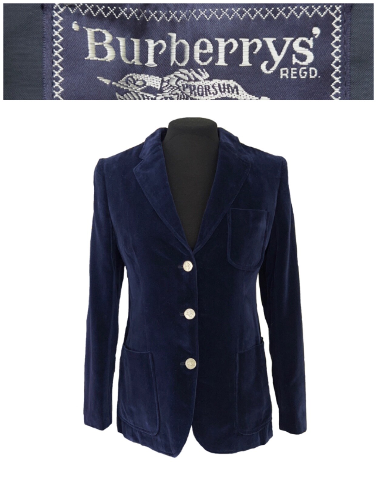 Vintage Burberrys 1990s Metal Buttons Velour Blazer Jacket