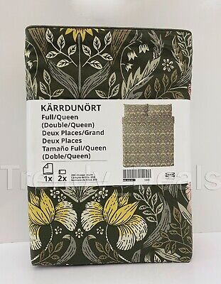Ikea KARRDUNORT Full/Queen Duvet Cover w/2 Pillowcases Bed Set Dark Green/Floral